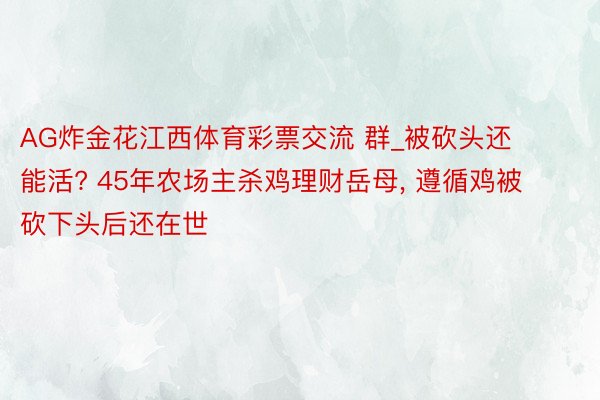 AG炸金花江西体育彩票交流 群_被砍头还能活? 45年农场主杀鸡理财岳母， 遵循鸡被砍下头后还在世